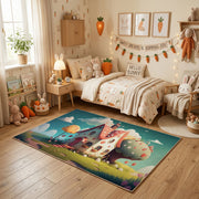 Spooky Cat Portrait Area Rug, Teal Halloween Feline Carpet, Gothic Decor – texture view