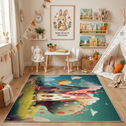 Spooky Cat Portrait Area Rug, Teal Halloween Feline Carpet, Gothic Decor – playroom styling