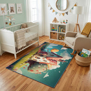 Spooky Cat Portrait Area Rug, Teal Halloween Feline Carpet, Gothic Decor – design close-up