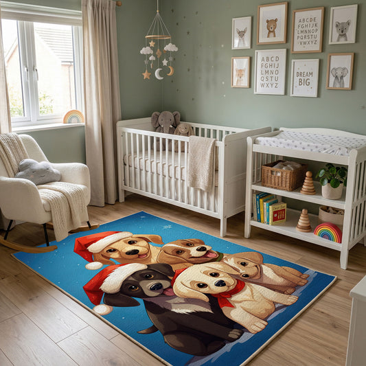 Cute Puppy Family Area Rug, Blue Dog Carpet, Kids Room Decor – featured room view