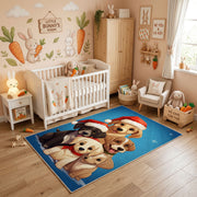 Cute Puppy Family Area Rug, Blue Dog Carpet, Kids Room Decor – angled room view