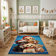 Cute Puppy Family Area Rug, Blue Dog Carpet, Kids Room Decor – pattern detail