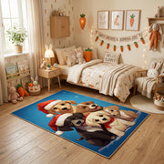 Cute Puppy Family Area Rug, Blue Dog Carpet, Kids Room Decor – texture view