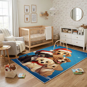 Cute Puppy Family Area Rug, Blue Dog Carpet, Kids Room Decor – living room view