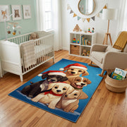 Cute Puppy Family Area Rug, Blue Dog Carpet, Kids Room Decor – design close-up