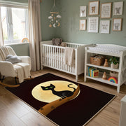 Moon Silhouette Cat Area Rug, Minimal Black Feline Carpet, Gothic Decor – alternate room view