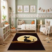 Moon Silhouette Cat Area Rug, Minimal Black Feline Carpet, Gothic Decor – pattern detail