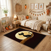 Moon Silhouette Cat Area Rug, Minimal Black Feline Carpet, Gothic Decor – texture view