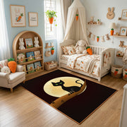 Moon Silhouette Cat Area Rug, Minimal Black Feline Carpet, Gothic Decor – bedroom styling
