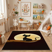 Moon Silhouette Cat Area Rug, Minimal Black Feline Carpet, Gothic Decor – playroom styling