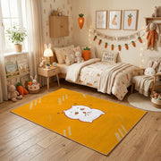 Cute White Cat Face Area Rug, Golden Yellow Feline Carpet, Nursery Decor – texture view