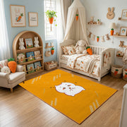 Cute White Cat Face Area Rug, Golden Yellow Feline Carpet, Nursery Decor – bedroom styling