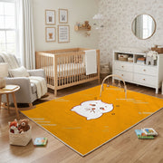 Cute White Cat Face Area Rug, Golden Yellow Feline Carpet, Nursery Decor – playroom styling