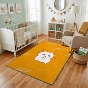 Cute White Cat Face Area Rug, Golden Yellow Feline Carpet, Nursery Decor – living room view