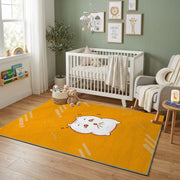 Cute White Cat Face Area Rug, Golden Yellow Feline Carpet, Nursery Decor – design close-up