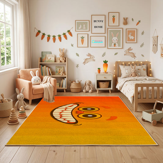 Yin Yang Cat Pair Area Rug, Orange Minimal Feline Carpet, Modern Decor – full rug view