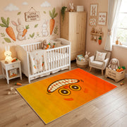 Yin Yang Cat Pair Area Rug, Orange Minimal Feline Carpet, Modern Decor – angled room view