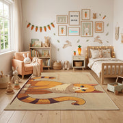 Sleepy Orange Cat Area Rug, Cozy Illustrated Feline Carpet, Bedroom Decor – featured room view