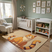Sleepy Orange Cat Area Rug, Cozy Illustrated Feline Carpet, Bedroom Decor – alternate room view