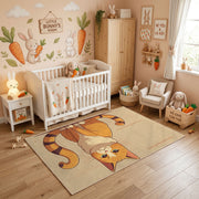 Sleepy Orange Cat Area Rug, Cozy Illustrated Feline Carpet, Bedroom Decor – full rug view