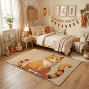 Sleepy Orange Cat Area Rug, Cozy Illustrated Feline Carpet, Bedroom Decor – pattern detail
