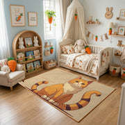Sleepy Orange Cat Area Rug, Cozy Illustrated Feline Carpet, Bedroom Decor – texture view