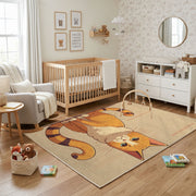 Sleepy Orange Cat Area Rug, Cozy Illustrated Feline Carpet, Bedroom Decor – playroom styling