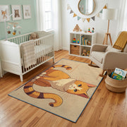 Sleepy Orange Cat Area Rug, Cozy Illustrated Feline Carpet, Bedroom Decor – living room view