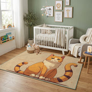 Sleepy Orange Cat Area Rug, Cozy Illustrated Feline Carpet, Bedroom Decor – design close-up