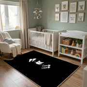 Minimal Black Cat Area Rug, Small White Feline Graphic Carpet, Modern Decor – alternate room view