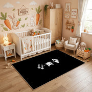 Minimal Black Cat Area Rug, Small White Feline Graphic Carpet, Modern Decor – angled room view