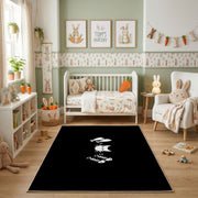Minimal Black Cat Area Rug, Small White Feline Graphic Carpet, Modern Decor – pattern detail