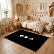 Minimal Black Cat Area Rug, Small White Feline Graphic Carpet, Modern Decor – texture view