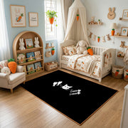Minimal Black Cat Area Rug, Small White Feline Graphic Carpet, Modern Decor – bedroom styling