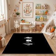 Minimal Black Cat Area Rug, Small White Feline Graphic Carpet, Modern Decor – playroom styling