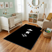 Minimal Black Cat Area Rug, Small White Feline Graphic Carpet, Modern Decor – design close-up