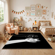 Black and White Cat Portrait Area Rug, Minimal Feline Carpet, Modern Decor – full rug view