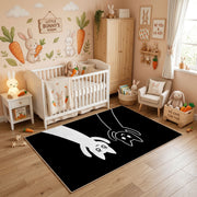 Black and White Cat Portrait Area Rug, Minimal Feline Carpet, Modern Decor – angled room view
