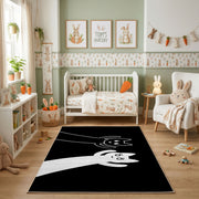 Black and White Cat Portrait Area Rug, Minimal Feline Carpet, Modern Decor – pattern detail