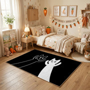Black and White Cat Portrait Area Rug, Minimal Feline Carpet, Modern Decor – texture view