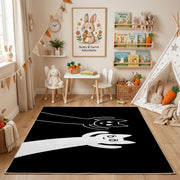Black and White Cat Portrait Area Rug, Minimal Feline Carpet, Modern Decor – bedroom styling