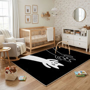 Black and White Cat Portrait Area Rug, Minimal Feline Carpet, Modern Decor – playroom styling
