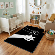 Black and White Cat Portrait Area Rug, Minimal Feline Carpet, Modern Decor – living room view