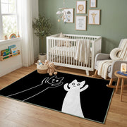 Black and White Cat Portrait Area Rug, Minimal Feline Carpet, Modern Decor – design close-up