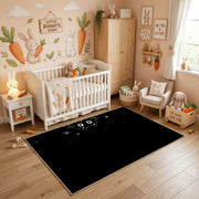 Stargazing Black Cat Area Rug, Dark Night Feline Carpet, Cozy Room Decor – angled room view