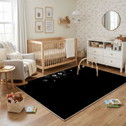 Stargazing Black Cat Area Rug, Dark Night Feline Carpet, Cozy Room Decor – living room view