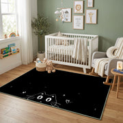 Stargazing Black Cat Area Rug, Dark Night Feline Carpet, Cozy Room Decor – design close-up