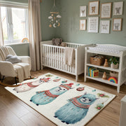 Cute Cat Friends Area Rug, Soft Blue Feline Carpet, Nursery Room Decor – alternate room view