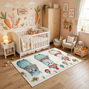 Cute Cat Friends Area Rug, Soft Blue Feline Carpet, Nursery Room Decor – angled room view