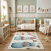 Cute Cat Friends Area Rug, Soft Blue Feline Carpet, Nursery Room Decor – pattern detail